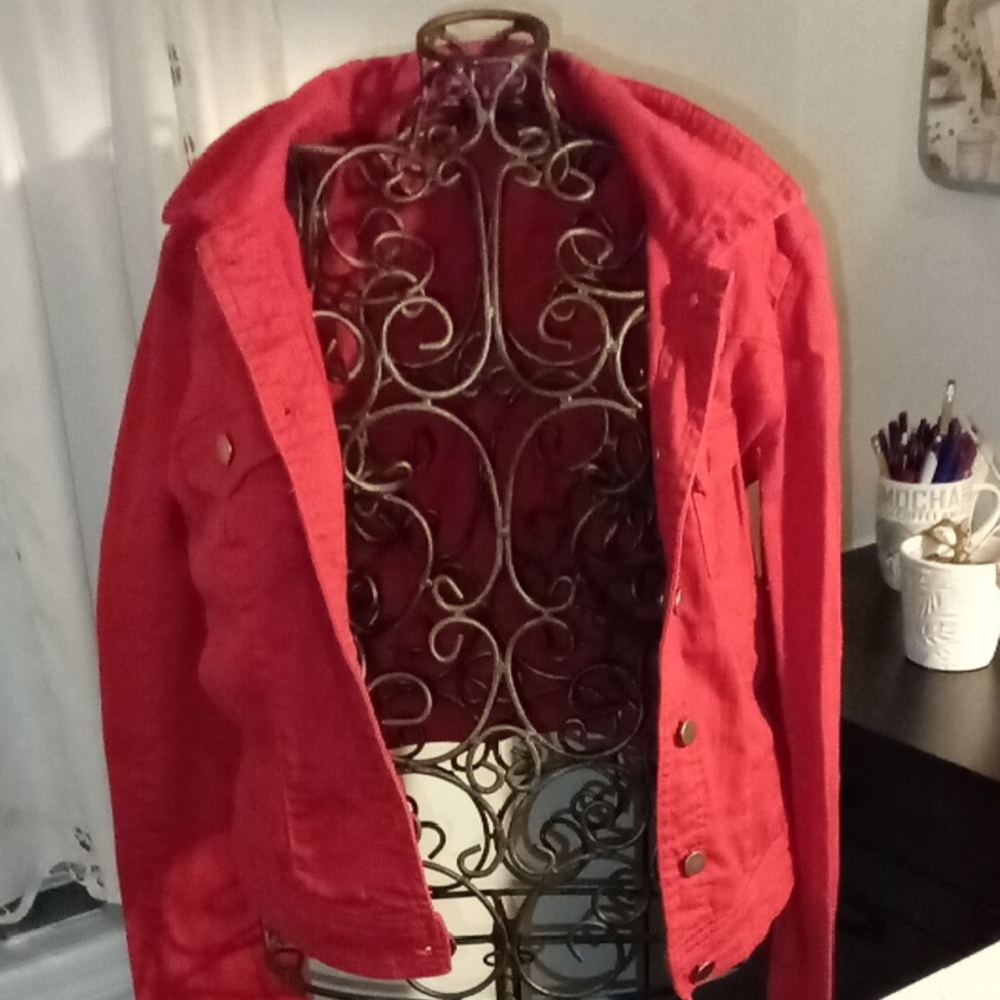 Tinseltown Red Denim Jacket for Women